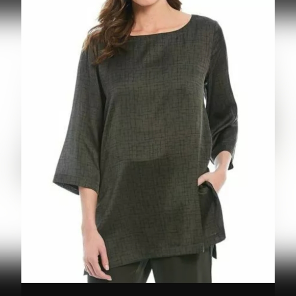 Olive Eileen Fisher silk-cotton tunic Size L - Picture 1 of 5